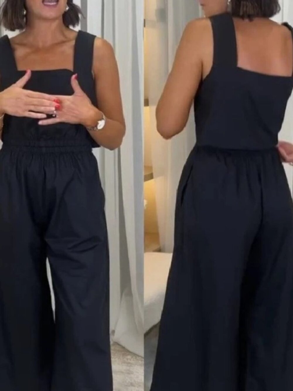COS navy Women’s Wide-Leg cotton Jumpsuit romper open back size 2